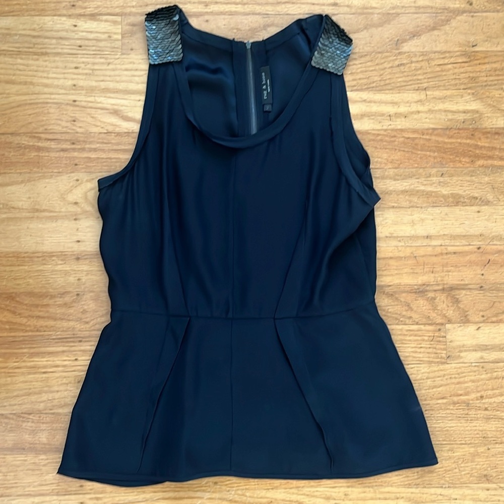Rag & Bone silk embellished top zip back size 2